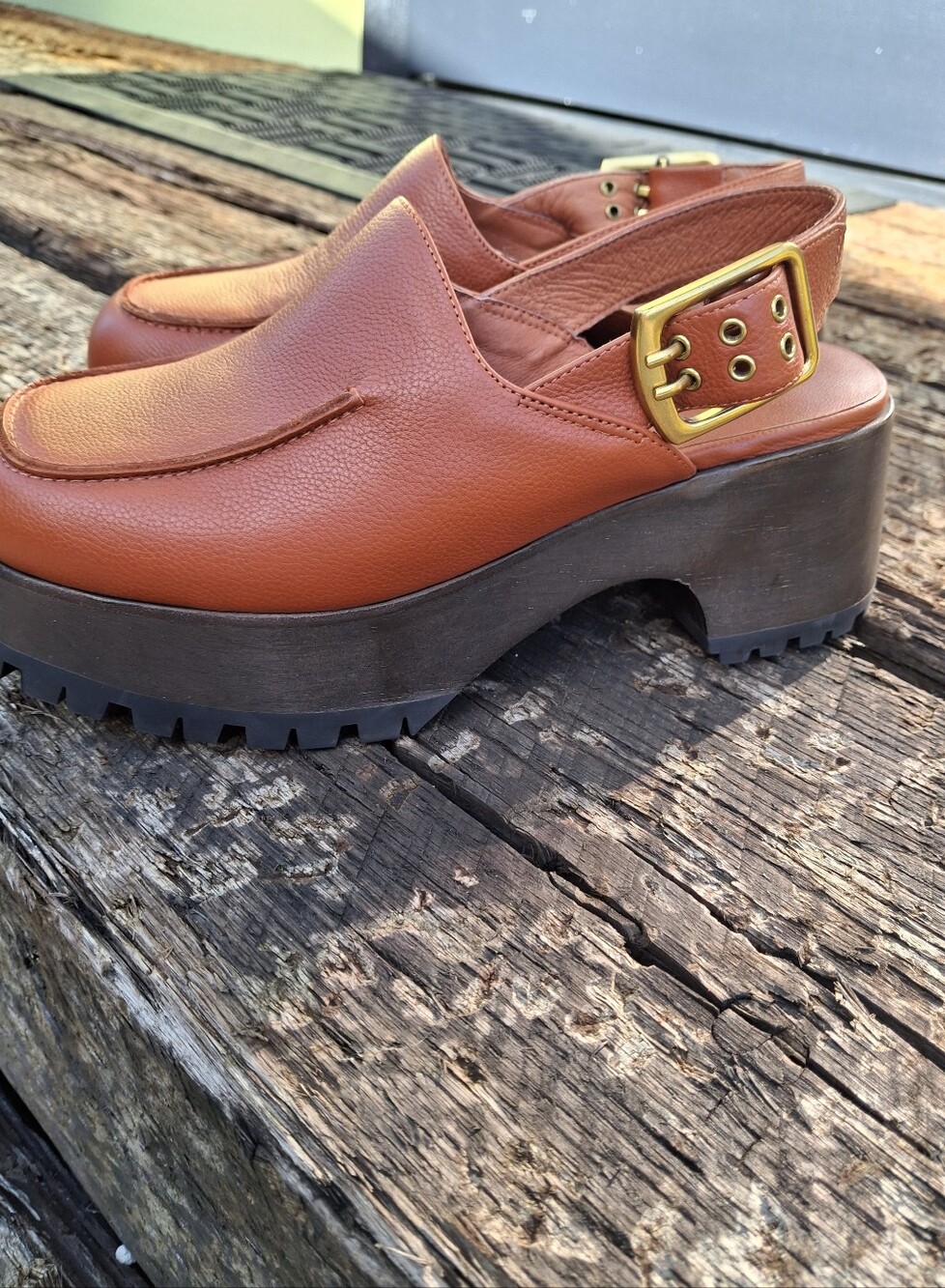 Charlotte Stone Rust Leather Platform Clog Mules Size 8 - Picture 12 of 16
